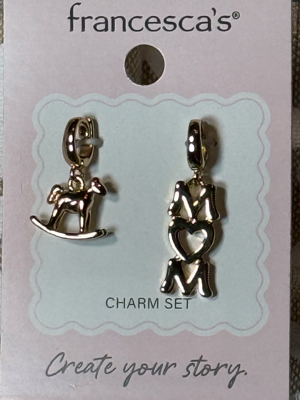Francesca’s Charm Bar Collection Goldtone Charm Set - Rocking Horse + MOM Heart